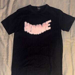 MAN Black Short Sleeve Tee with Pink Fuzzy Logo